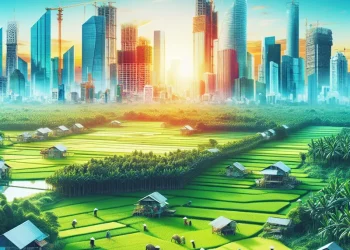 Large-scale construction scene in Vietnam highlighting new bridges and highways.