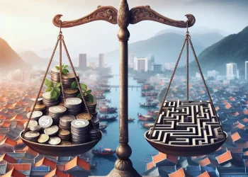 Image of Vietnam's stock exchange at dawn representing its upcoming market upgrade.